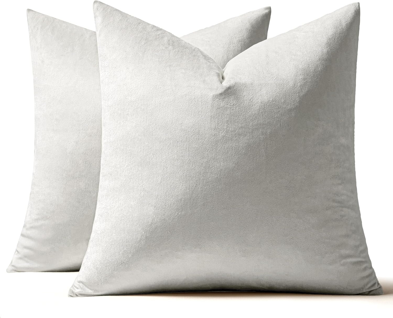 Pack of 2, Velvet Soft Solid Decorative Square Throw Pillow Covers Set Cushion Cases Pillowcases for Spring Sofa Bedroom 18X18 Inch Greyish White