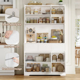 Aybike 71" Tall Kitchen Pantry Cabinet with Charge Station & LED Light, Freestanding Food Pantry with 4 Cabinets, 3 Drawers & Microwave Shelf, Kitchen Hutch Storage, Adjustable Shelves