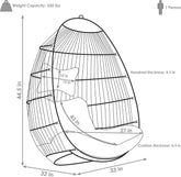 Julia Hanging Egg Chair - Black Polyethylene Wicker Frame with Red Polyester Cushions - 44 Inches Tall