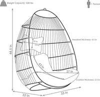 Julia Hanging Egg Chair - Black Polyethylene Wicker Frame with Red Polyester Cushions - 44 Inches Tall
