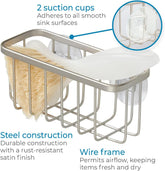 Idesign Rust-Resistant Stainless Steel Sponge Holder for Kitchen Sink with Suction Cups, the Gia Collection - Set of 1, Satin
