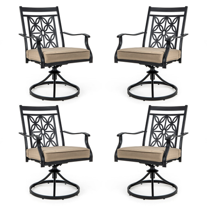 2 Pieces Patio 360 Degree Swivel Chairs with Blossom Pattern Backrest and Cushions