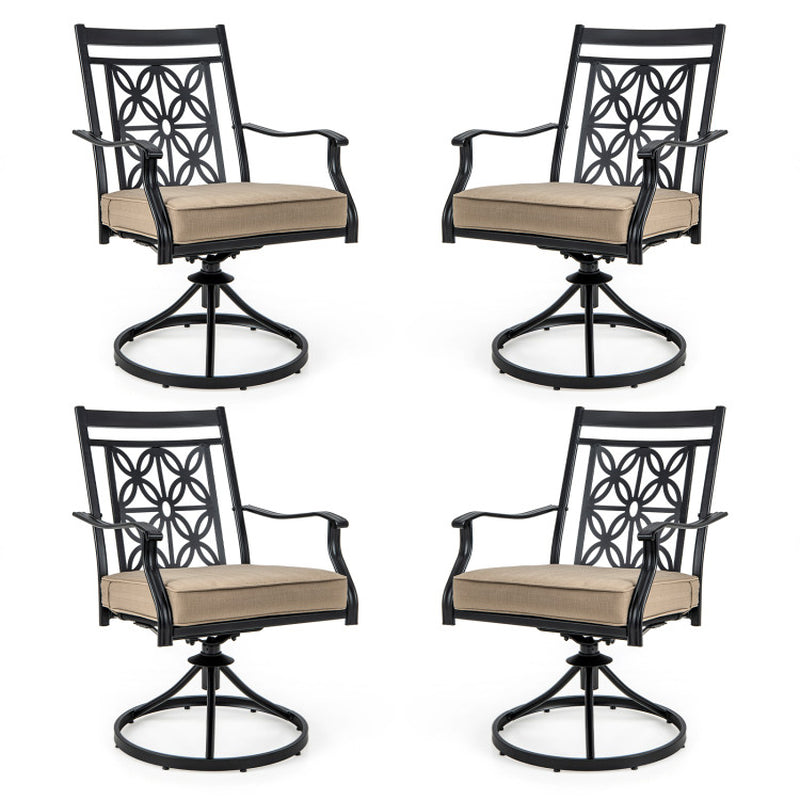 2 Pieces Patio 360 Degree Swivel Chairs with Blossom Pattern Backrest and Cushions