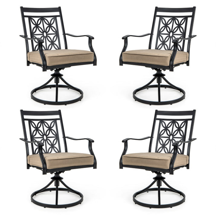 2 Pieces Patio 360 Degree Swivel Chairs with Blossom Pattern Backrest and Cushions