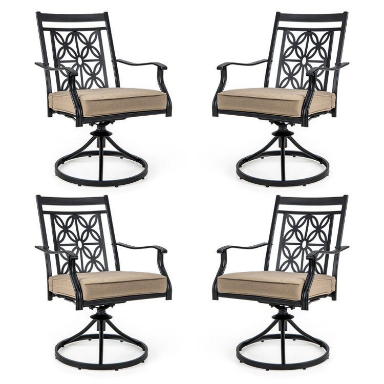2 Pieces Patio 360 Degree Swivel Chairs with Blossom Pattern Backrest and Cushions