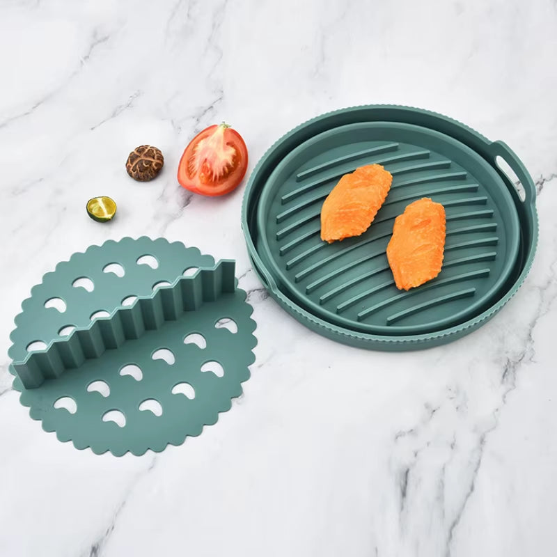1/2 Airfryer Silicone Basket Oven Baking Tray Silicone Mold for Air Fryer Pizza Fried Chicken Basket Air Fryer Baking Dishes Pan