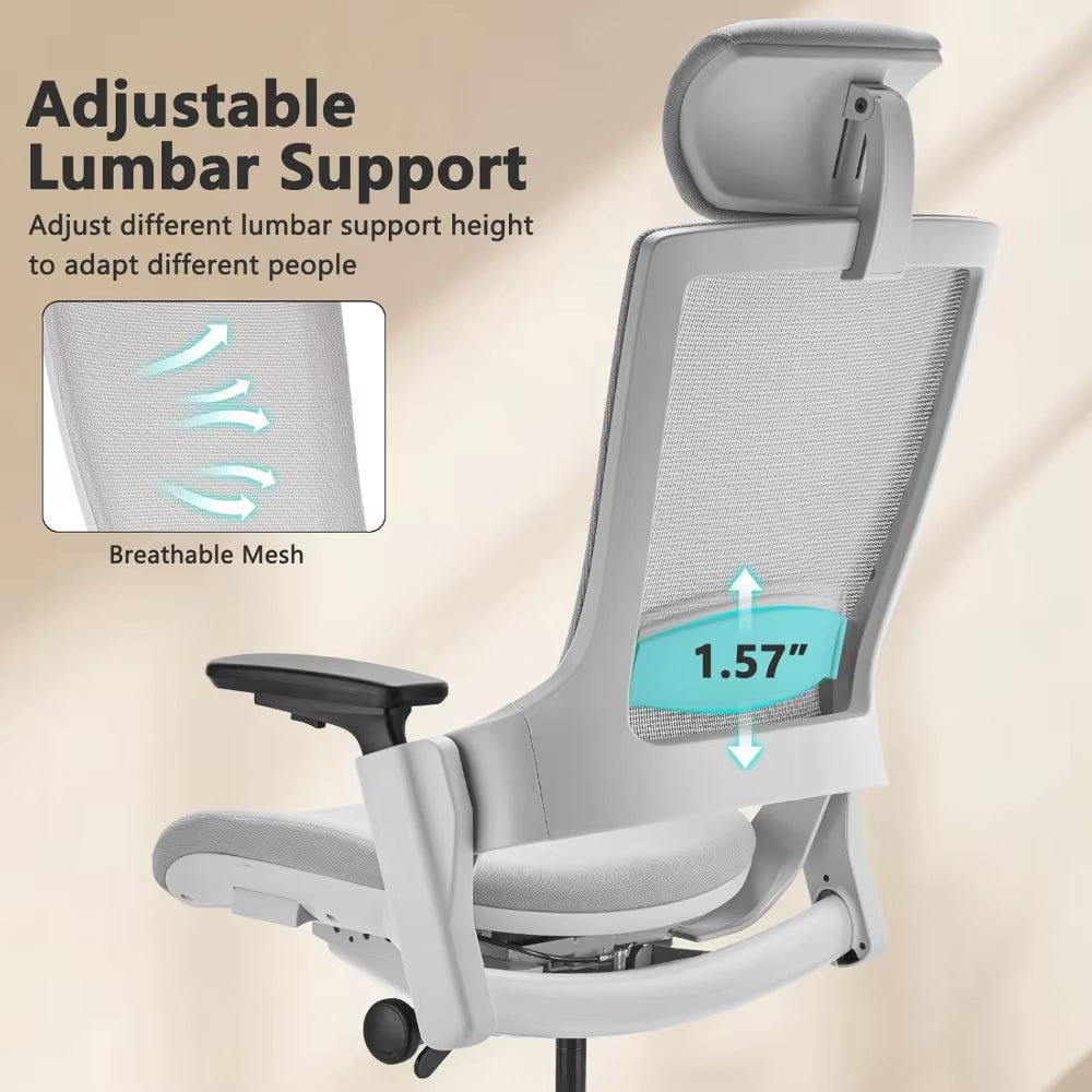 Big and Tall Office Chair 500Lbs with Footrest, Ergonomic Mesh Office Chair with Thicken Wide Cushion, 4D Armrest, Adjustable Lu