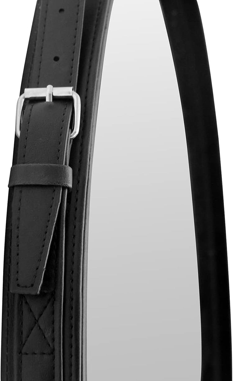 round Wall Mirror Decorative Mirror, Hanging Mirror with Hanging Strap Silver Hardware Hooker/Hanger (Black, 20&