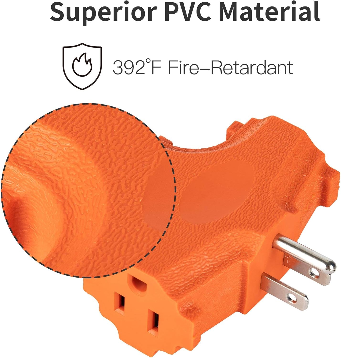 ETL Listed 3-Outlet Grounding Adapter, Heavy Duty 3-Prong Power Extender, Wall Socket Grounded Power Tap, 392℉ Fire-Retardant Material for Industrial Household Appliances, Orange, 2 Pack