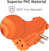 ETL Listed 3-Outlet Grounding Adapter, Heavy Duty 3-Prong Power Extender, Wall Socket Grounded Power Tap, 392℉ Fire-Retardant Material for Industrial Household Appliances, Orange, 2 Pack