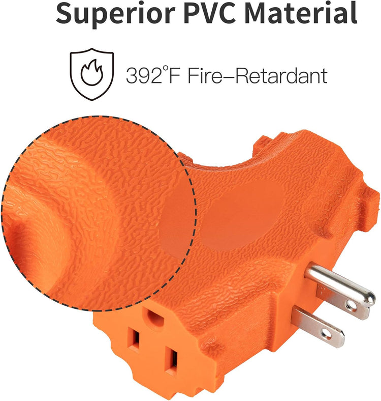 ETL Listed 3-Outlet Grounding Adapter, Heavy Duty 3-Prong Power Extender, Wall Socket Grounded Power Tap, 392℉ Fire-Retardant Material for Industrial Household Appliances, Orange, 2 Pack
