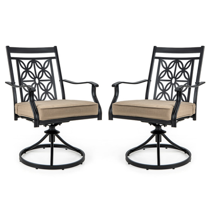 2 Pieces Patio 360 Degree Swivel Chairs with Blossom Pattern Backrest and Cushions