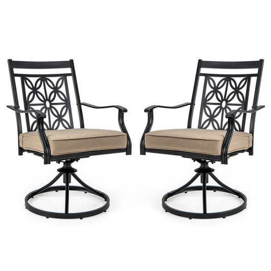 2 Pieces Patio 360 Degree Swivel Chairs with Blossom Pattern Backrest and Cushions