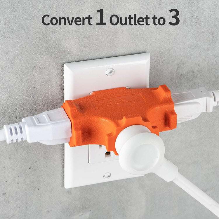 ETL Listed 3-Outlet Grounding Adapter, Heavy Duty 3-Prong Power Extender, Wall Socket Grounded Power Tap, 392℉ Fire-Retardant Material for Industrial Household Appliances, Orange, 2 Pack