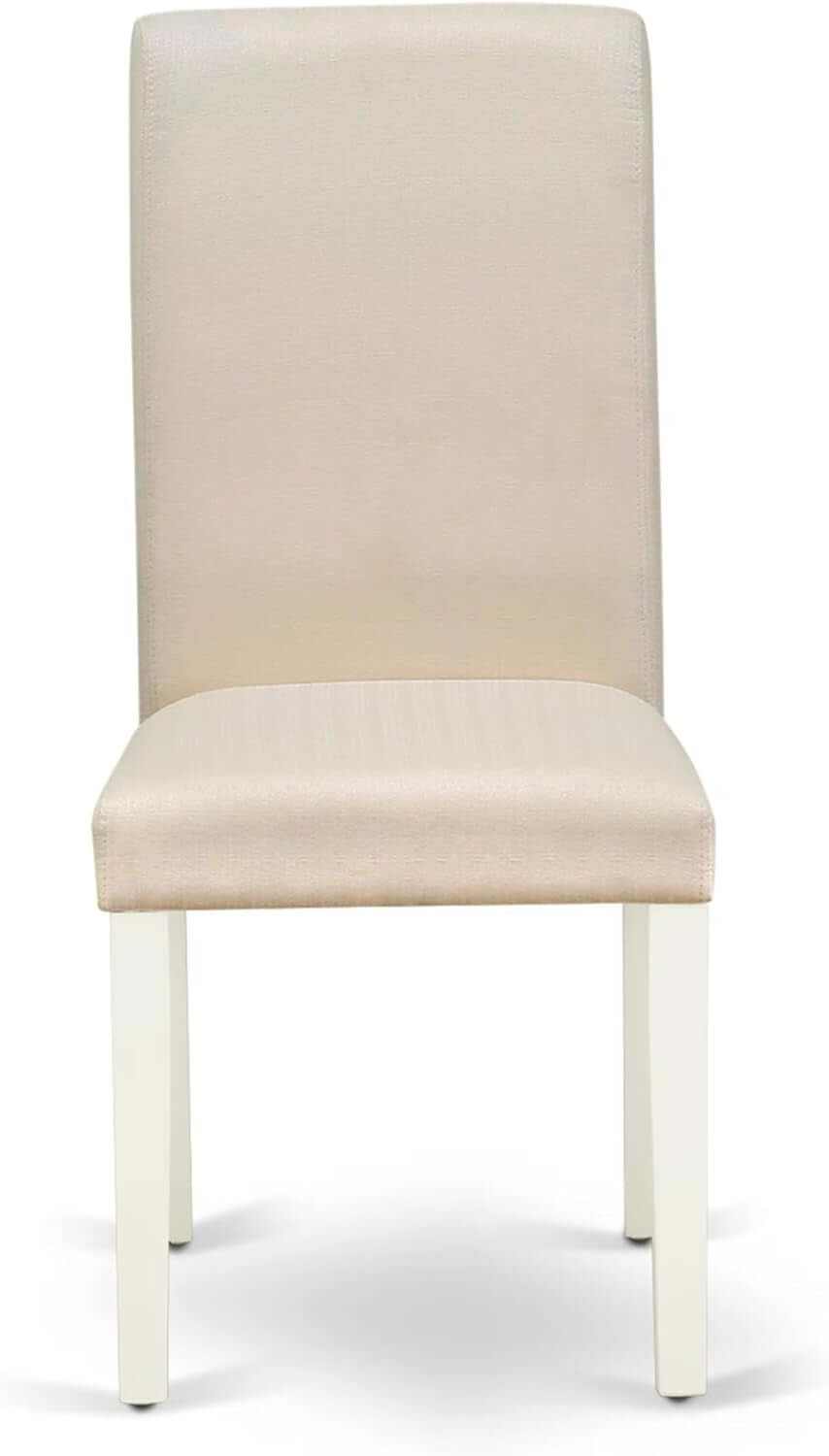 BOBA5-WHI-01 5 Piece Modern Dining Table Set Includes a round Kitchen Table and 4 Cream Linen Fabric Parsons Dining Chairs, 42X42 Inch, Linen White