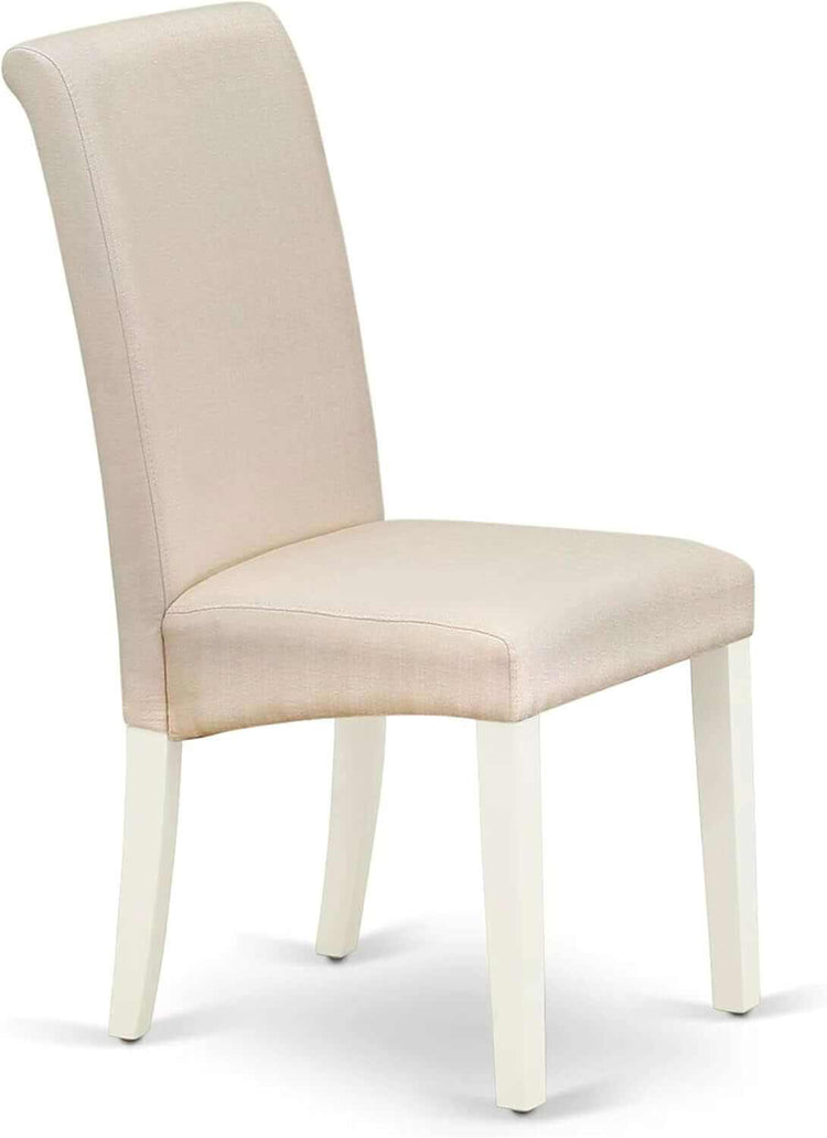 BOBA5-WHI-01 5 Piece Modern Dining Table Set Includes a round Kitchen Table and 4 Cream Linen Fabric Parsons Dining Chairs, 42X42 Inch, Linen White