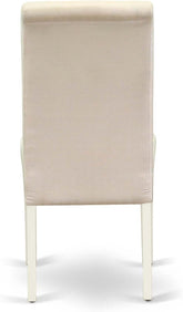 BOBA5-WHI-01 5 Piece Modern Dining Table Set Includes a round Kitchen Table and 4 Cream Linen Fabric Parsons Dining Chairs, 42X42 Inch, Linen White