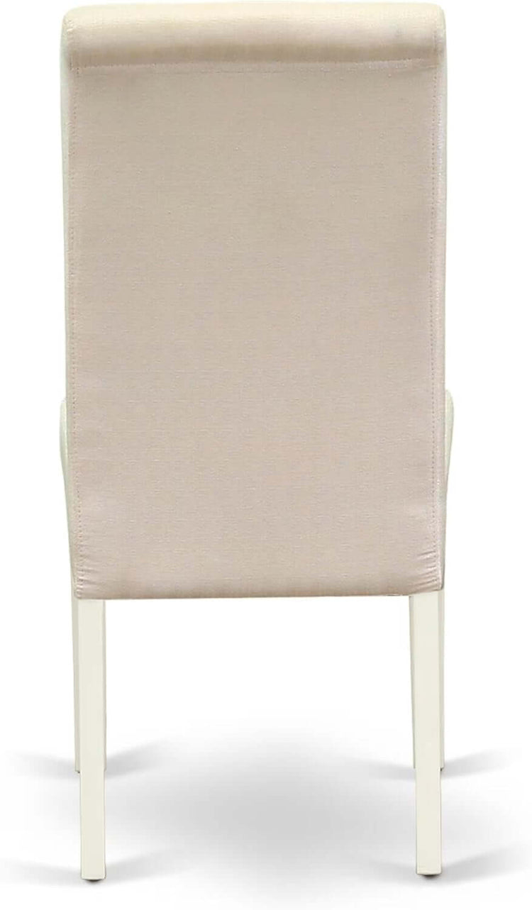BOBA5-WHI-01 5 Piece Modern Dining Table Set Includes a round Kitchen Table and 4 Cream Linen Fabric Parsons Dining Chairs, 42X42 Inch, Linen White