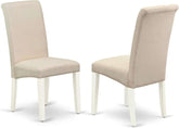 BOBA5-WHI-01 5 Piece Modern Dining Table Set Includes a round Kitchen Table and 4 Cream Linen Fabric Parsons Dining Chairs, 42X42 Inch, Linen White