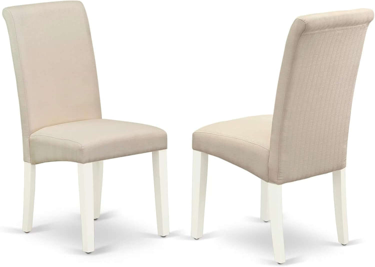BOBA5-WHI-01 5 Piece Modern Dining Table Set Includes a round Kitchen Table and 4 Cream Linen Fabric Parsons Dining Chairs, 42X42 Inch, Linen White