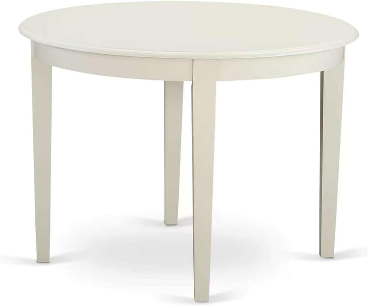 BOBA5-WHI-01 5 Piece Modern Dining Table Set Includes a round Kitchen Table and 4 Cream Linen Fabric Parsons Dining Chairs, 42X42 Inch, Linen White