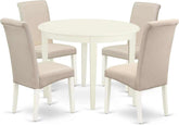 BOBA5-WHI-01 5 Piece Modern Dining Table Set Includes a round Kitchen Table and 4 Cream Linen Fabric Parsons Dining Chairs, 42X42 Inch, Linen White